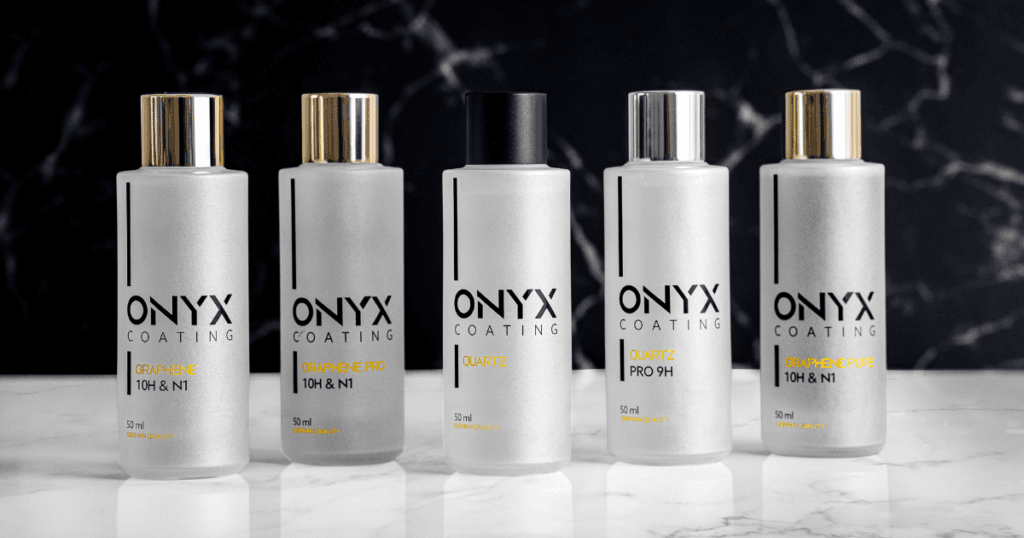 ONYX COATING ceramic coating products stand beside each other